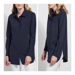 Lysse Schiffer dark blue button down tunic top Size Medium
